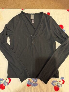 Savage X Fenty Black Long-Sleeve Henley Top